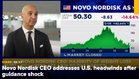 诺和诺德股价暴跌18%,CEO警告:触底前还会更糟