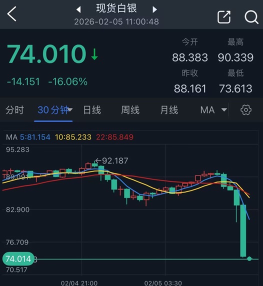 突发崩溃式行情!贵金属市场惊现恐怖跌势:银价崩跌16% 金价暴跌165美元