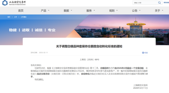 上海期货交易所：调整白银品种套保持仓额度自动转化标准