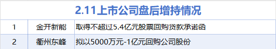 2月11日增减持汇总:金开新能等2股增持 欢瑞世纪等8股减持(表)