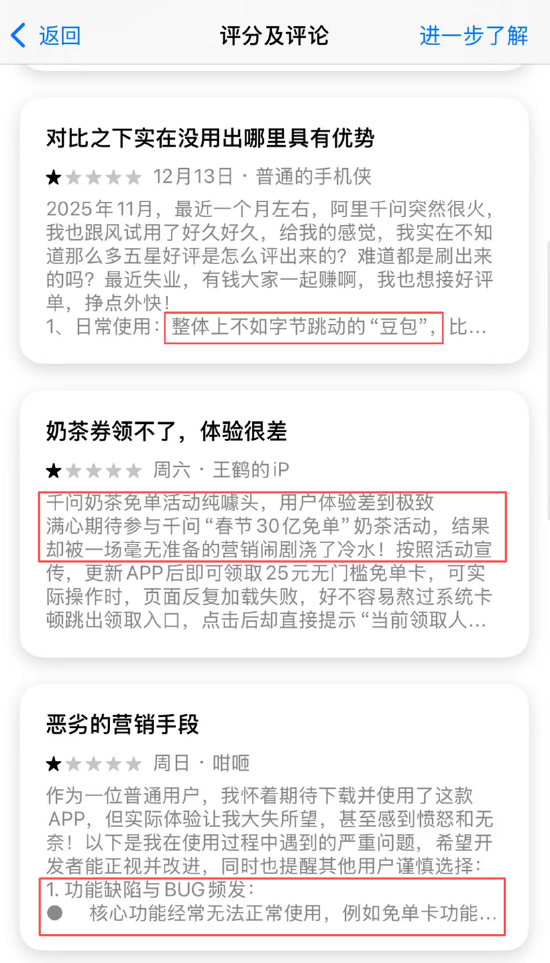 千问靠“一分钱奶茶”获客一度致系统宕机 应用评分下降、差评投诉激增被激进营销反噬？