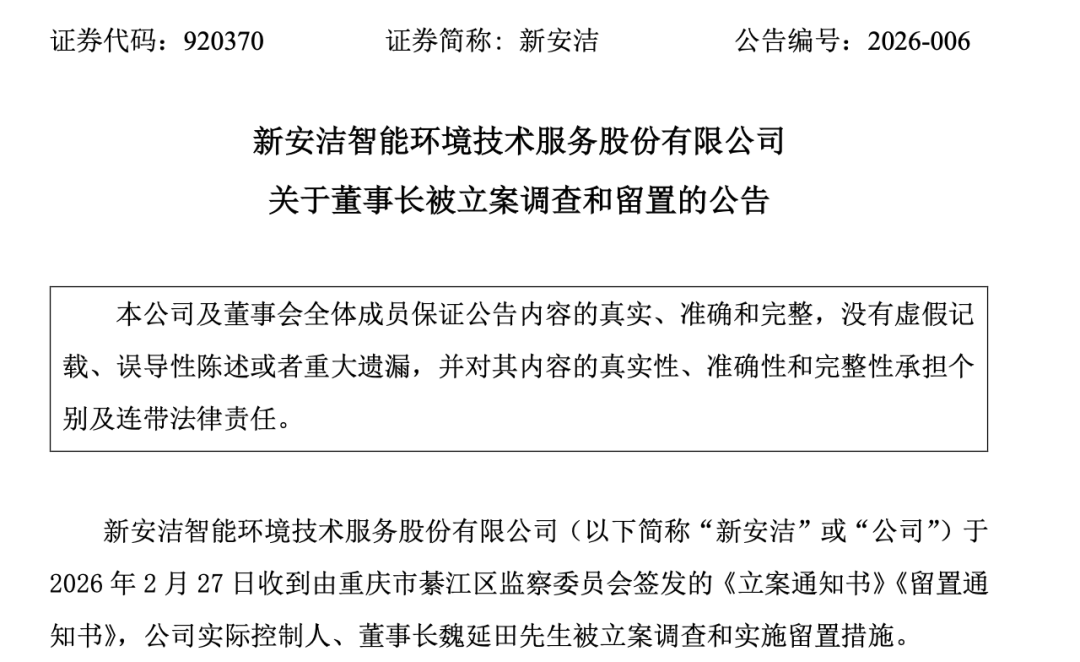 北交所公司！920370，董事长被立案调查！