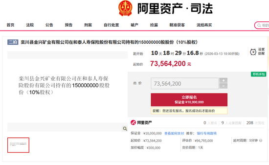 和泰人寿10%股权再拍卖，总经理空缺五年，去年第四季度净利润1.22亿成功扭亏