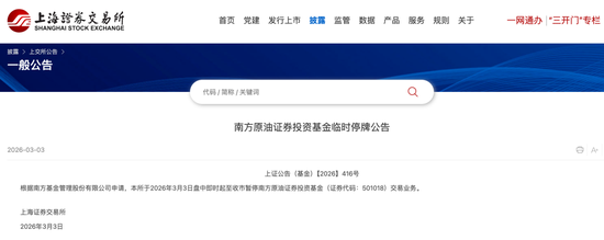 最新公告！南方原油证券投资基金临时停牌