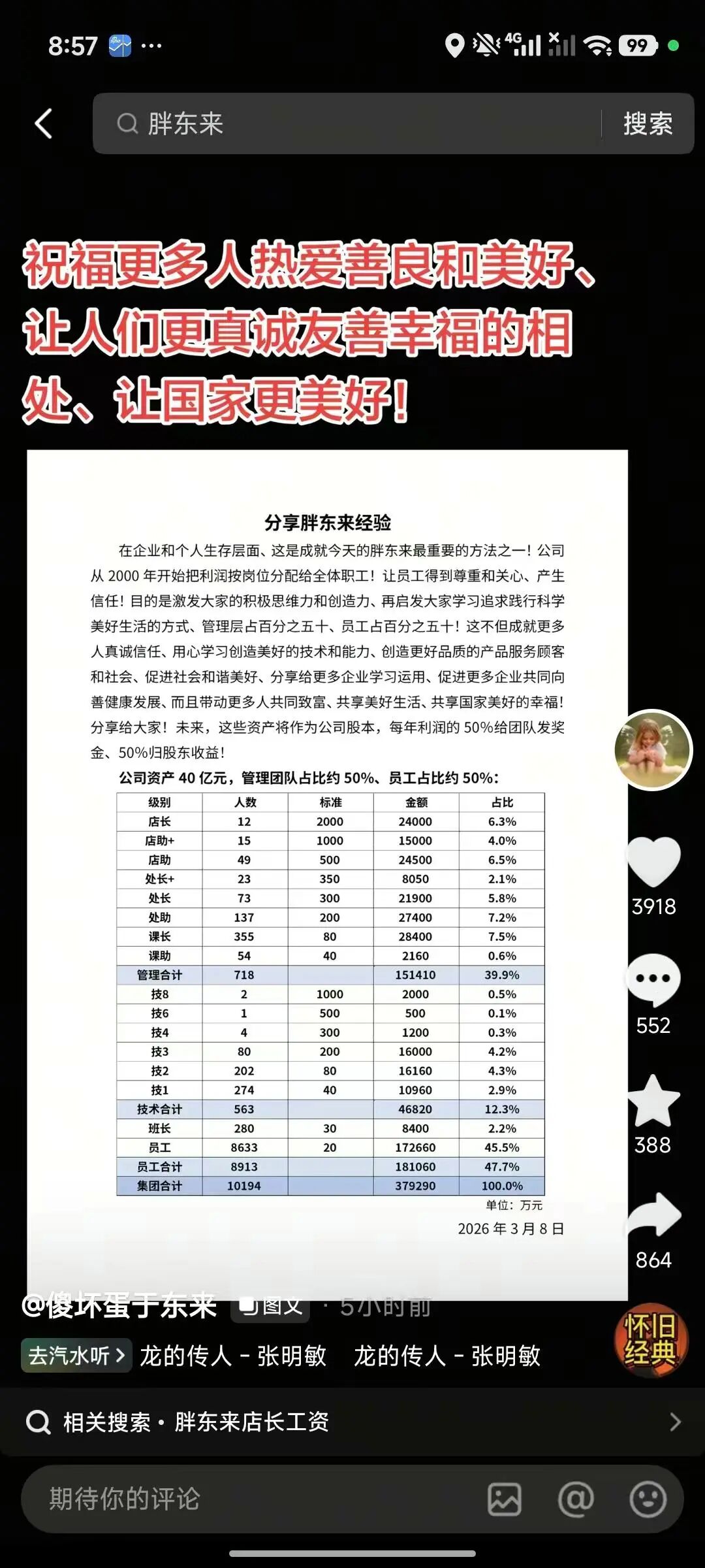 胖东来38亿元资产怎么分？于东来披露：管理团队和员工都有！公司万人投票：超8成员工拒绝“降薪增假”