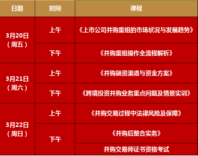 杭州 | 3月20-22日 并购交易师专题培训