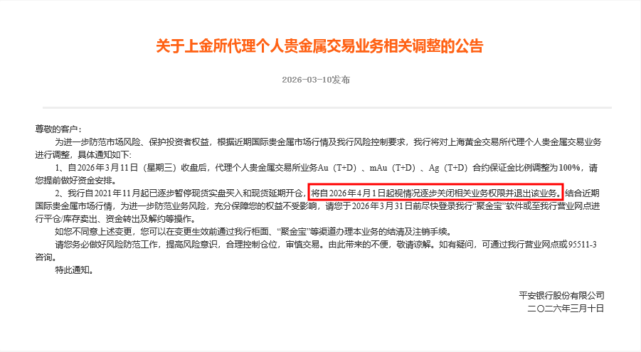又一家！平安银行将关闭个人“炒金”通道，此前多家银行清退“三无”客户、限制渠道