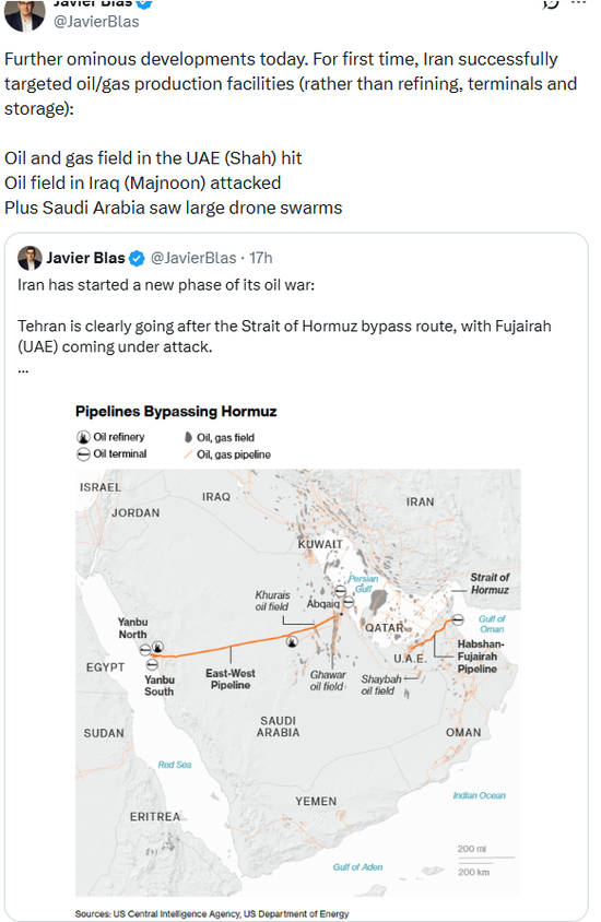 市场“高兴得太早”?阿联酋、伊拉克油气田战后首次遭袭、关键替代港口富查伊拉再遇袭