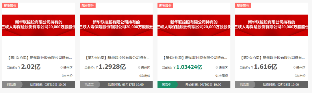 每股5毛！三峡人寿2亿股第四次拍卖，较首次起拍价打对折…