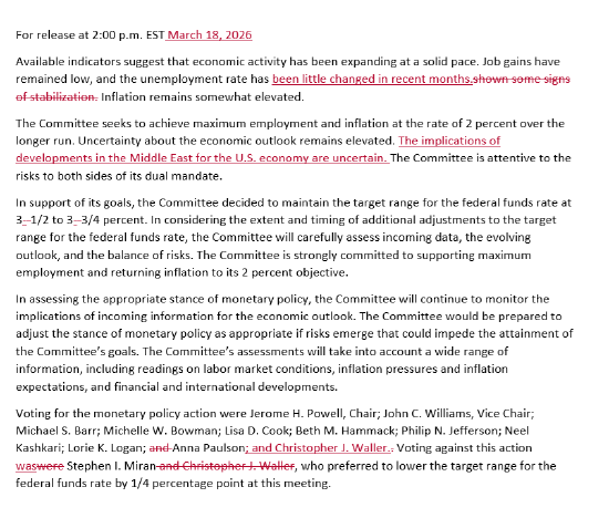 美联储按兵不动 点阵图维持今年降息一次的预测中值不变