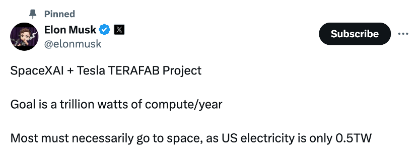 马斯克官宣史上最大造芯计划：年算力产能1太瓦，用于机器人和太空AI项目等