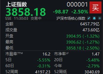 A股低开低走,沪指半日下跌2.5%