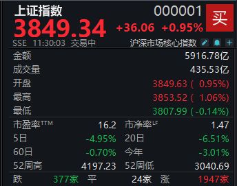 A股反弹略显分化,沪指半日涨0.95%