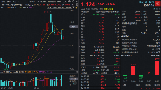 算电协同+能源替代双轮驱动，电力爆发涨停潮！华宝基金电力ETF（159146）大涨近4%，资金连续抢筹！