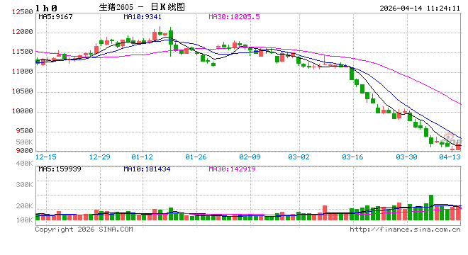 快讯：生猪主力合约日内涨超2.00%，最高触及9280元/吨