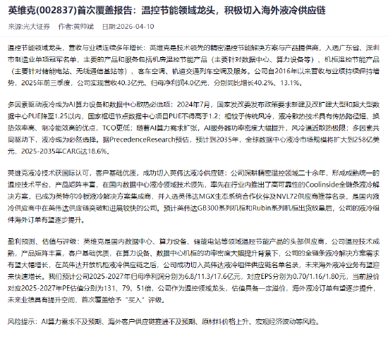 尴尬！光大证券英维克 “买入” 评级刚发十天，一季报就大幅不及预期