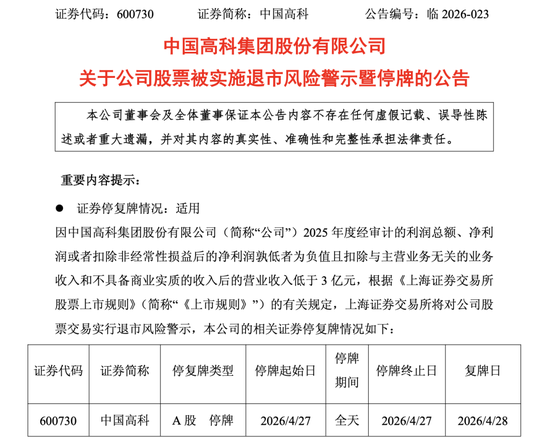 600730，将被*ST！股票停牌