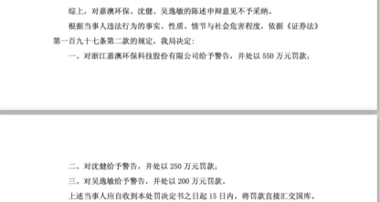 嘉澳环保年报旧账爆雷：沈健罚250万，90后董秘吴逸敏罚200万 | 长三角资本局