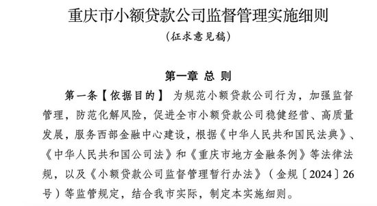重庆小贷公司监管实施细则出炉，对十项经营行为“划红线”