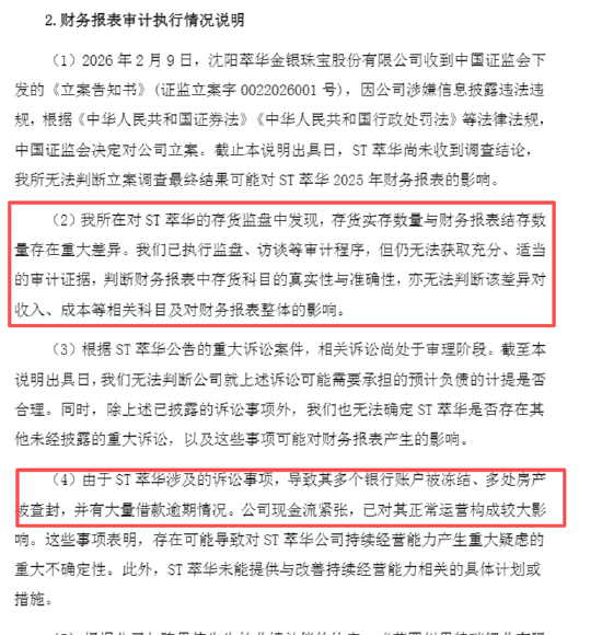 珠宝配饰年报|ST萃华年报“难产”或面临退市风险、逾期借款本金达6.38亿 立信中联连续多年护航