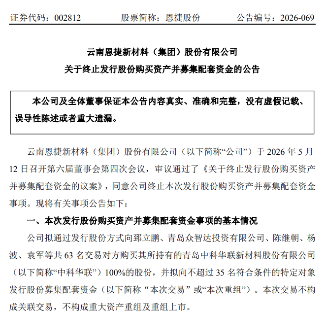 筹划近半年的恩捷股份，为何终止收购这家青岛企业？